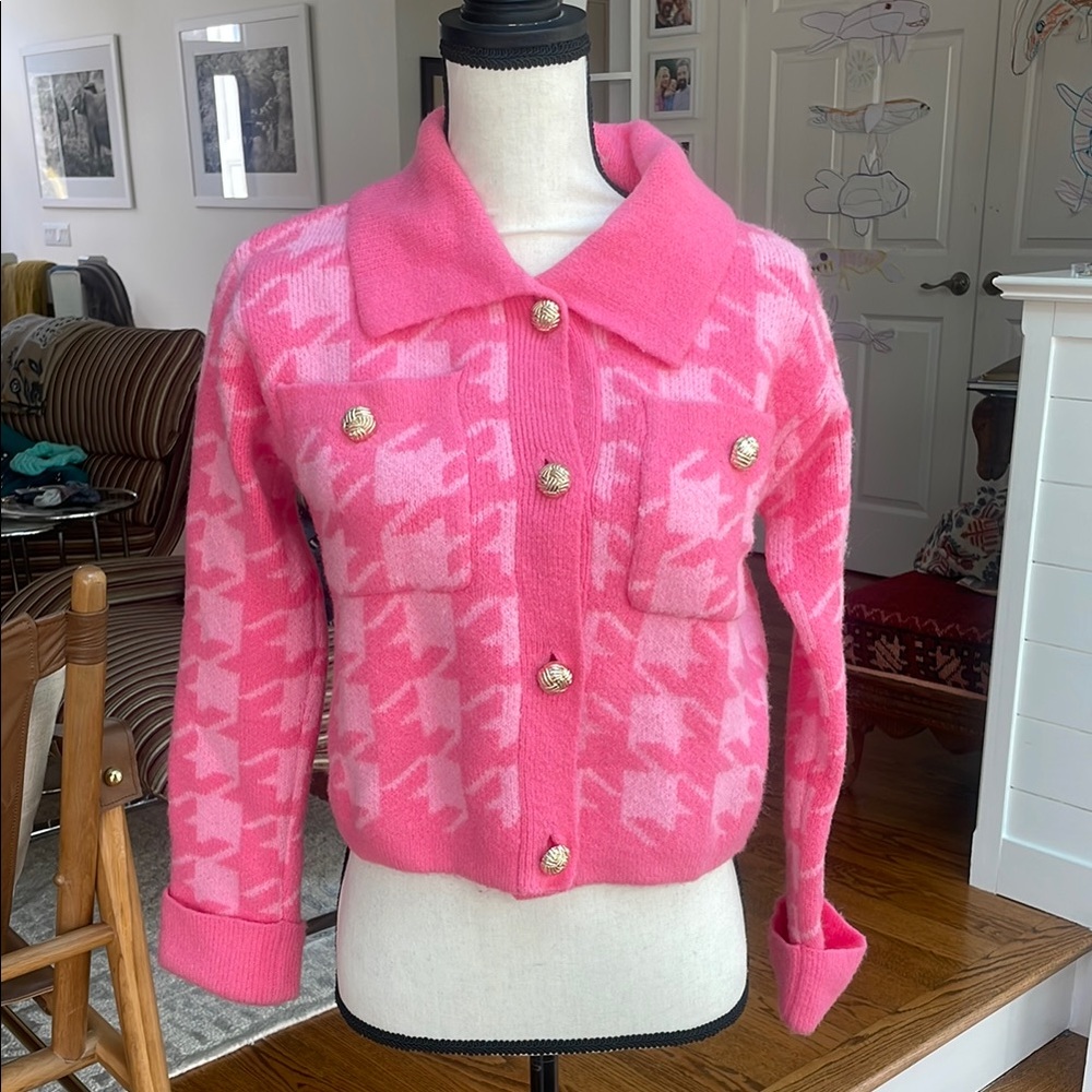 English Factory Pink Cardigan with Gold Buttons
